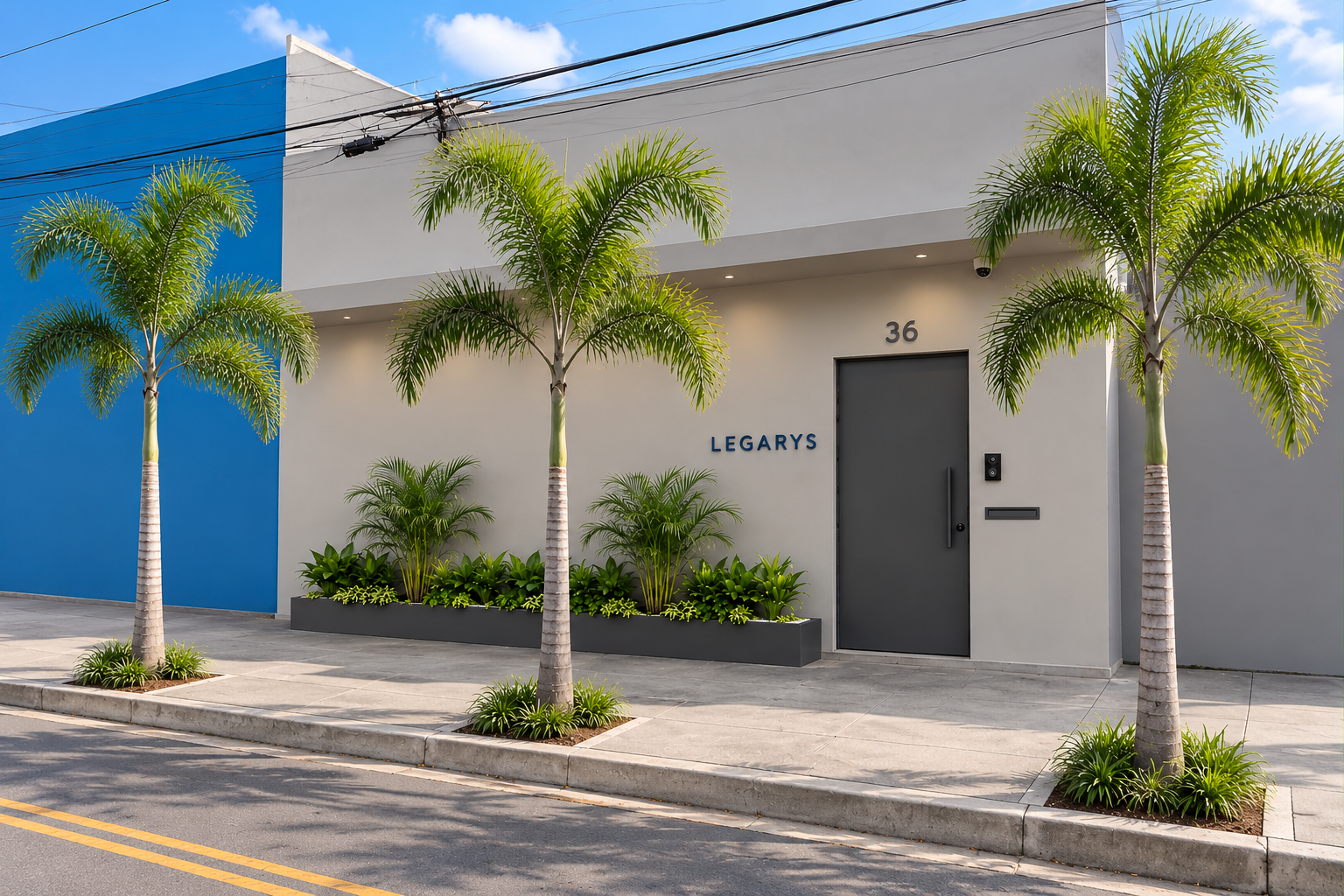 Imagem ilustrativa do projeto da fachada da LEGARYS — vista ampla